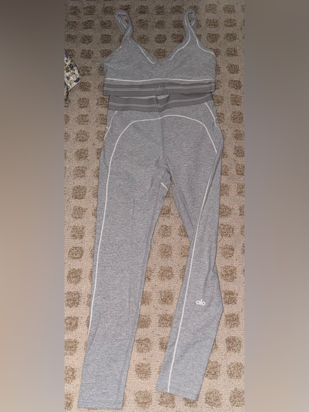 ALO Yoga Grey Leggings and Supportive Sports Bra Set